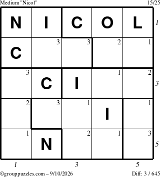 The grouppuzzles.com Medium Nicol puzzle for Thursday September 10, 2026 with all 3 steps marked