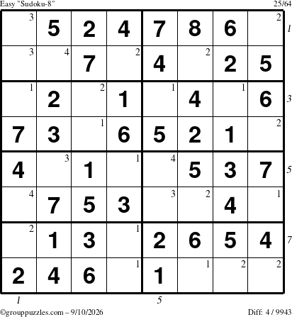 The grouppuzzles.com Easy Sudoku-8 puzzle for Thursday September 10, 2026 with all 4 steps marked
