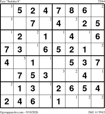 The grouppuzzles.com Easy Sudoku-8 puzzle for Thursday September 10, 2026 with the first 3 steps marked