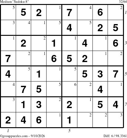 The grouppuzzles.com Medium Sudoku-8 puzzle for Thursday September 10, 2026, suitable for printing, with all 6 steps marked