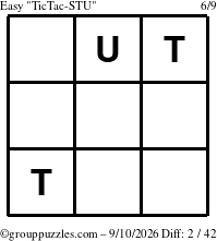 The grouppuzzles.com Easy TicTac-STU puzzle for Thursday September 10, 2026