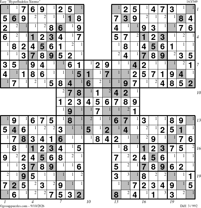 The grouppuzzles.com Easy cover-HyperXtreme puzzle for Thursday September 10, 2026, suitable for printing, with all 3 steps marked