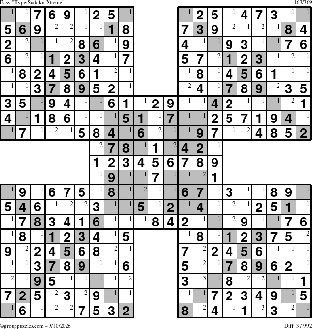 The grouppuzzles.com Easy cover-HyperXtreme puzzle for Thursday September 10, 2026 with the first 3 steps marked