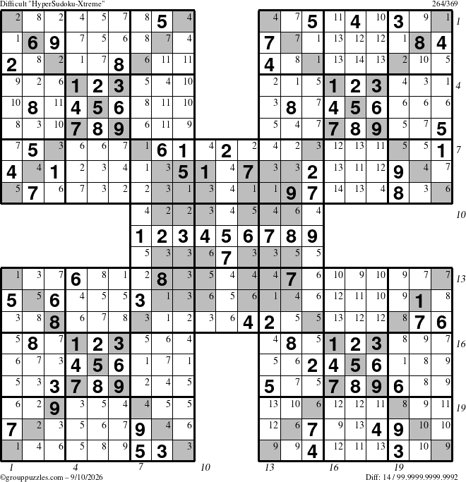 The grouppuzzles.com Difficult cover-HyperXtreme puzzle for Thursday September 10, 2026 with all 14 steps marked