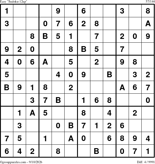 The grouppuzzles.com Easy Sudoku-12up puzzle for Thursday September 10, 2026