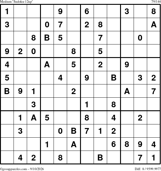 The grouppuzzles.com Medium Sudoku-12up puzzle for Thursday September 10, 2026