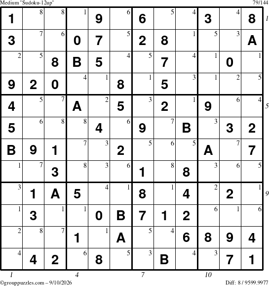 The grouppuzzles.com Medium Sudoku-12up puzzle for Thursday September 10, 2026, suitable for printing, with all 8 steps marked