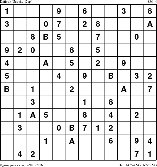 The grouppuzzles.com Difficult Sudoku-12up puzzle for Thursday September 10, 2026