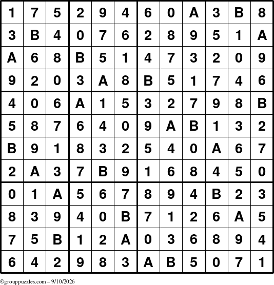 The grouppuzzles.com Answer grid for the Sudoku-12up puzzle for Thursday September 10, 2026
