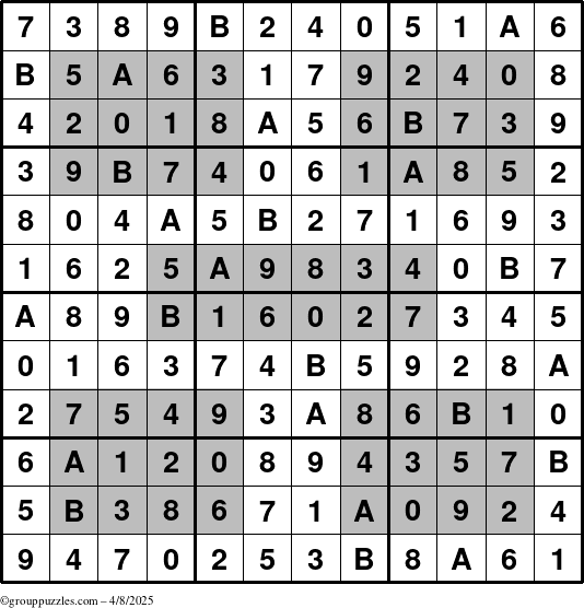 The grouppuzzles.com Answer grid for the HyperSudoku-12 puzzle for Tuesday April 8, 2025