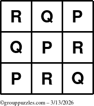 The grouppuzzles.com Answer grid for the TicTac-PQR puzzle for Friday March 13, 2026