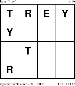 The grouppuzzles.com Easy Trey puzzle for Friday March 13, 2026