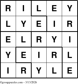 The grouppuzzles.com Answer grid for the Riley puzzle for Friday March 13, 2026