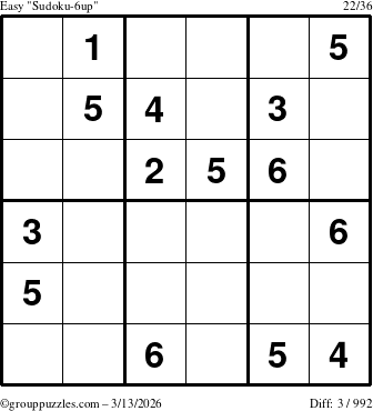 The grouppuzzles.com Easy Sudoku-6up puzzle for Friday March 13, 2026