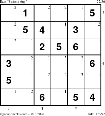 The grouppuzzles.com Easy Sudoku-6up puzzle for Friday March 13, 2026 with all 3 steps marked