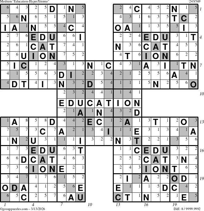 The grouppuzzles.com Medium Education-HyperXtreme puzzle for Friday March 13, 2026 with all 8 steps marked