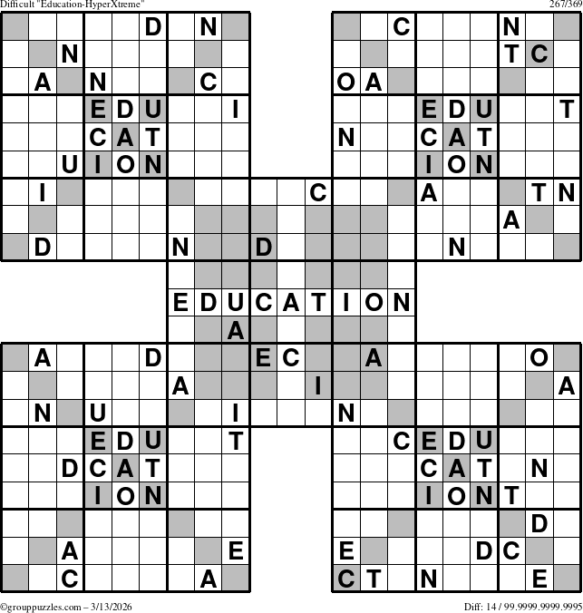 The grouppuzzles.com Difficult Education-HyperXtreme puzzle for Friday March 13, 2026