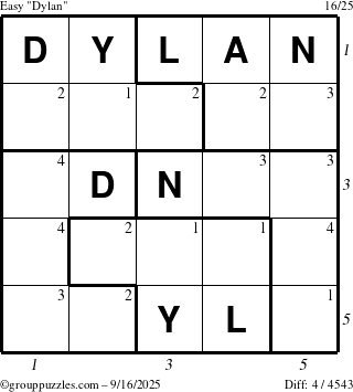 The grouppuzzles.com Easy Dylan puzzle for Tuesday September 16, 2025 with all 4 steps marked