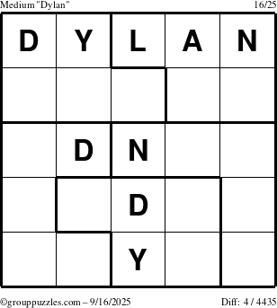 The grouppuzzles.com Medium Dylan puzzle for Tuesday September 16, 2025