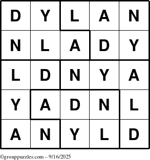 The grouppuzzles.com Answer grid for the Dylan puzzle for Tuesday September 16, 2025