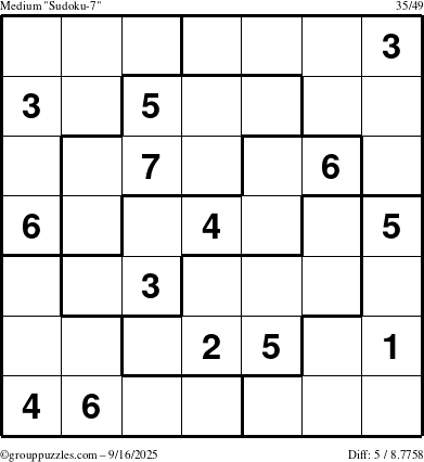 The grouppuzzles.com Medium Sudoku-7 puzzle for Tuesday September 16, 2025