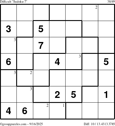 The grouppuzzles.com Difficult Sudoku-7 puzzle for Tuesday September 16, 2025 with the first 3 steps marked