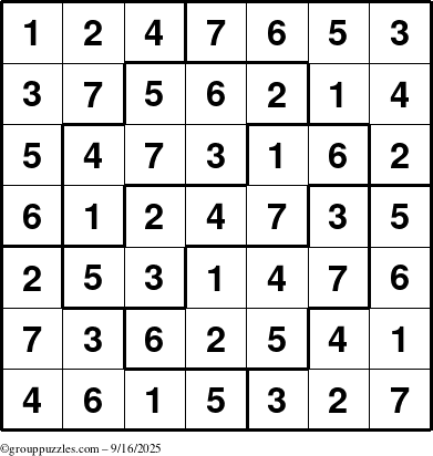 The grouppuzzles.com Answer grid for the Sudoku-7 puzzle for Tuesday September 16, 2025