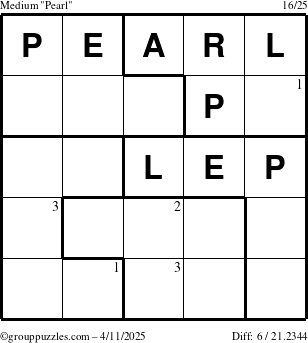 The grouppuzzles.com Medium Pearl puzzle for Friday April 11, 2025 with the first 3 steps marked