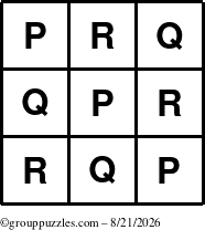 The grouppuzzles.com Answer grid for the TicTac-PQR puzzle for Friday August 21, 2026