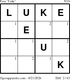 The grouppuzzles.com Easy Luke puzzle for Friday August 21, 2026 with the first 2 steps marked