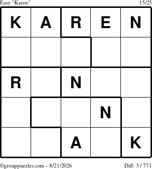 The grouppuzzles.com Easy Karen puzzle for Friday August 21, 2026