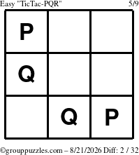 The grouppuzzles.com Easy TicTac-PQR puzzle for Friday August 21, 2026