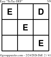 The grouppuzzles.com Easy TicTac-DEF puzzle for Tuesday February 24, 2026