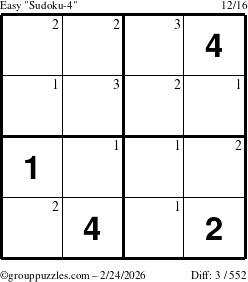 The grouppuzzles.com Easy Sudoku-4 puzzle for Tuesday February 24, 2026 with the first 3 steps marked
