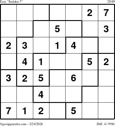 The grouppuzzles.com Easy Sudoku-7 puzzle for Tuesday February 24, 2026