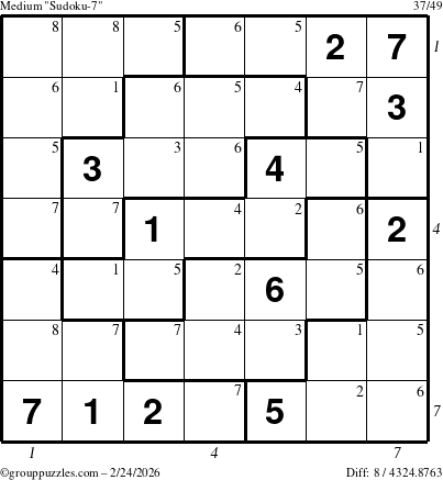 The grouppuzzles.com Medium Sudoku-7 puzzle for Tuesday February 24, 2026 with all 8 steps marked