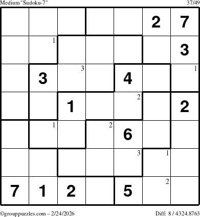 The grouppuzzles.com Medium Sudoku-7 puzzle for Tuesday February 24, 2026 with the first 3 steps marked