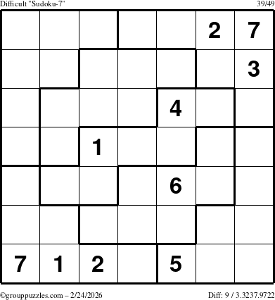 The grouppuzzles.com Difficult Sudoku-7 puzzle for Tuesday February 24, 2026