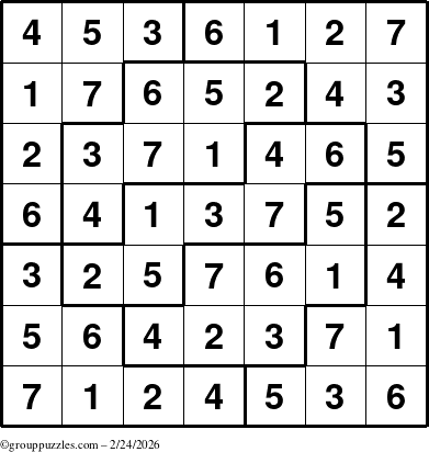 The grouppuzzles.com Answer grid for the Sudoku-7 puzzle for Tuesday February 24, 2026