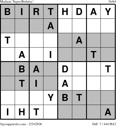 The grouppuzzles.com Medium Super-Birthday puzzle for Tuesday February 24, 2026