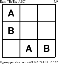 The grouppuzzles.com Easy TicTac-ABC puzzle for Wednesday April 17, 2024
