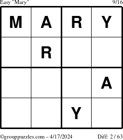 The grouppuzzles.com Easy Mary puzzle for Wednesday April 17, 2024