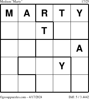 The grouppuzzles.com Medium Marty puzzle for Wednesday April 17, 2024