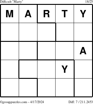The grouppuzzles.com Difficult Marty puzzle for Wednesday April 17, 2024