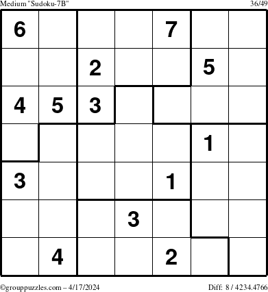 The grouppuzzles.com Medium Sudoku-7B puzzle for Wednesday April 17, 2024