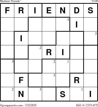 The grouppuzzles.com Medium Friends puzzle for Saturday March 22, 2025 with the first 3 steps marked