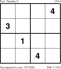 The grouppuzzles.com Easy Sudoku-4 puzzle for Saturday August 1, 2026