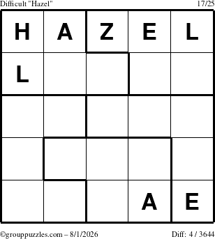 The grouppuzzles.com Difficult Hazel puzzle for Saturday August 1, 2026