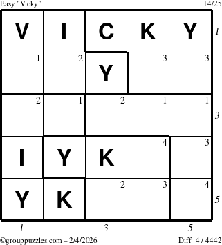 The grouppuzzles.com Easy Vicky puzzle for Wednesday February 4, 2026 with all 4 steps marked