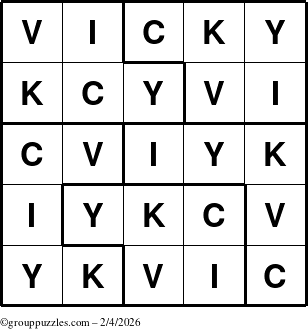 The grouppuzzles.com Answer grid for the Vicky puzzle for Wednesday February 4, 2026